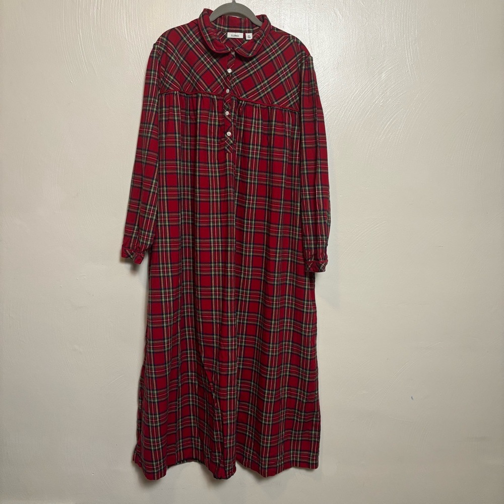 Vintage L.L Bean Women’s Nightgown 100% Cotton Tartan Plaid Flannel Red Size 2X